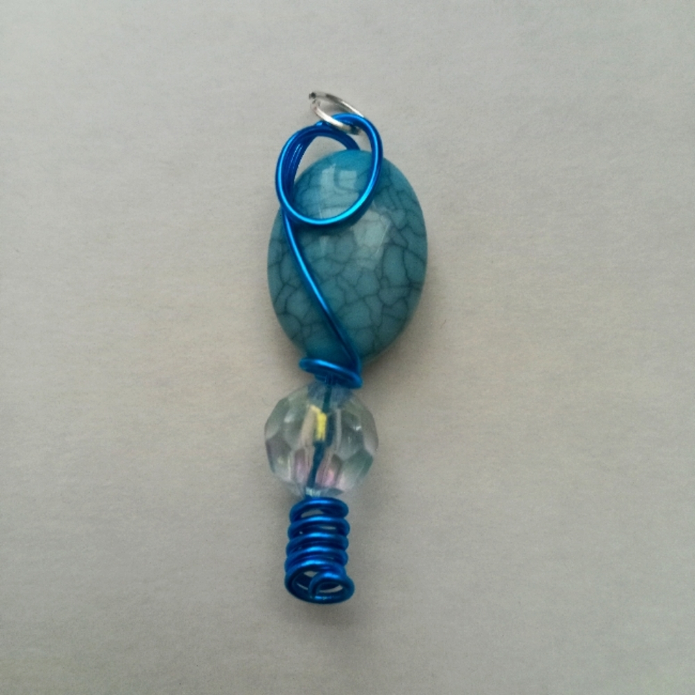 Hand Crafted Cerulean blue wire wrapped gemstone choker necklace pendant